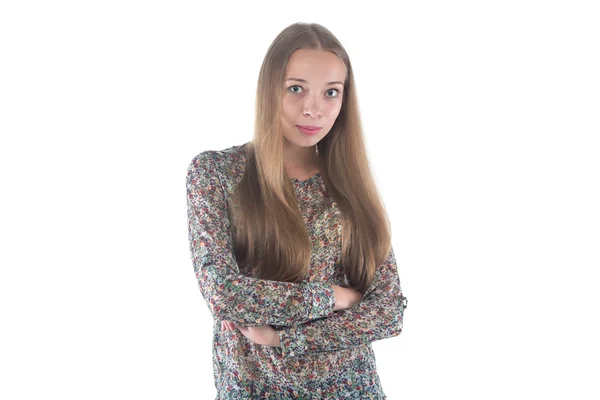 Young blond woman with arms crossed — Stock Photo, Image