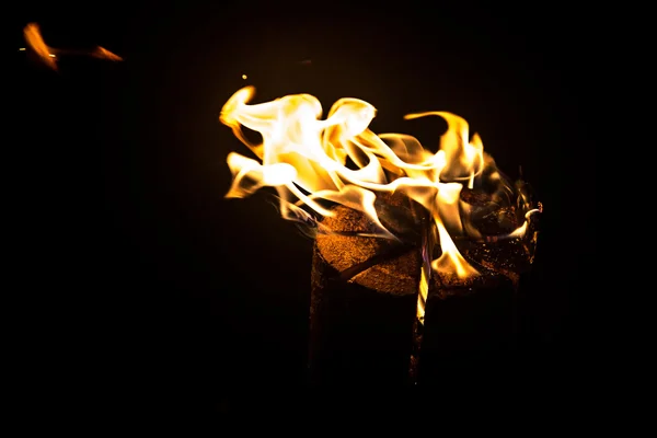 Photo of a burning log, flame — Stock Photo, Image