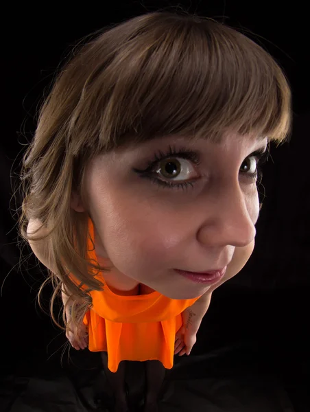 Imagen de la mujer en vestido naranja, ojo de pez — Foto de Stock