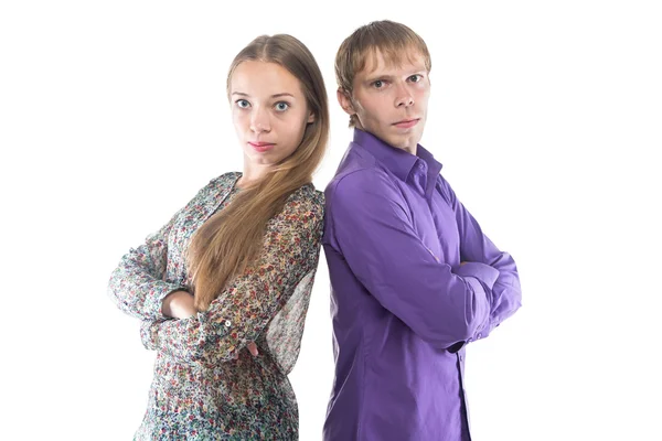 Photo of woman and man standing back-to-back — Stock Photo, Image