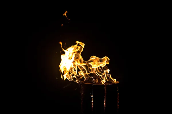 Photo of glowing log, flame by night — Stock Photo, Image