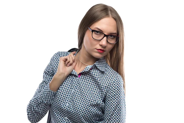 Photo femme avec lèvres rouges et lunettes — Photo