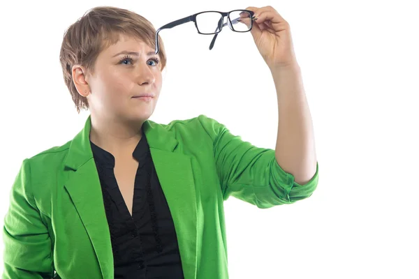 Photo de femme regardant à travers des lunettes — Photo