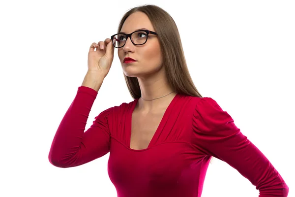 Image de la femme en lunettes de contact rouge — Photo