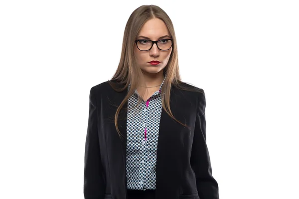 Foto de mujer de negocios en gafas mirando hacia otro lado —  Fotos de Stock