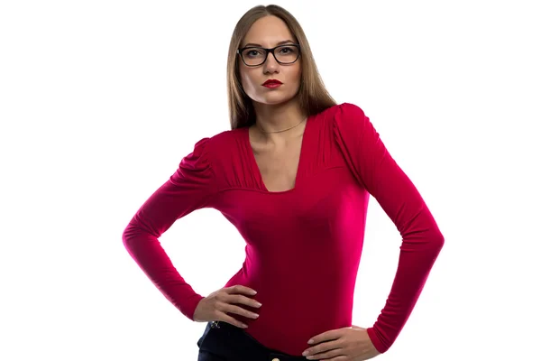 Beeld van de vrouw in het rood leunde opzij — Stockfoto