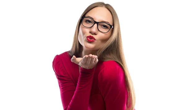 Image of kissing woman in red — Stock Photo, Image