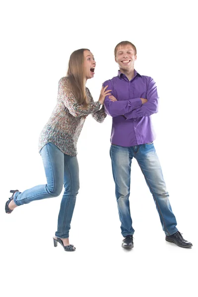 Photo of two happy smiling people — Stock Photo, Image