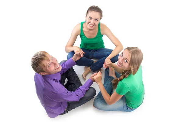 Foto de tres felices amigos sonrientes —  Fotos de Stock