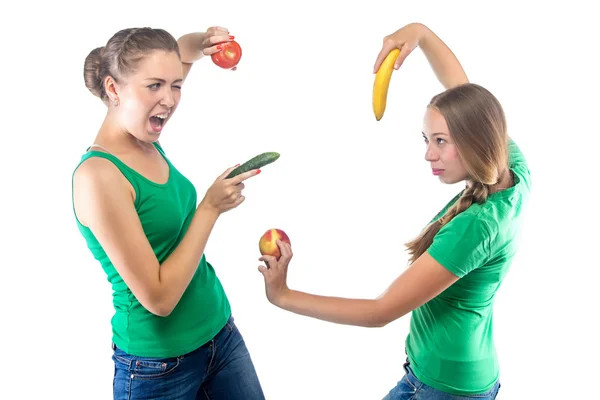 Foto de mujeres luchando contra frutas —  Fotos de Stock