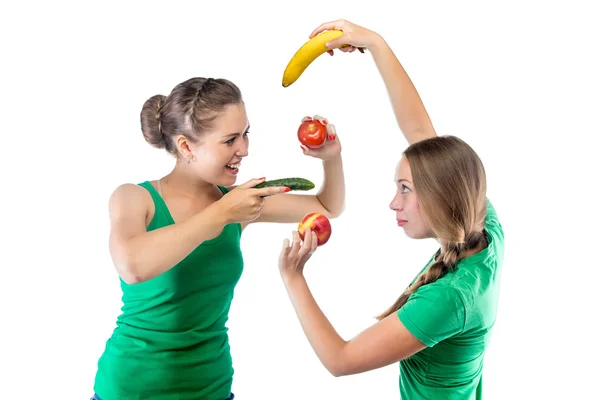 Imagen de mujeres luchando contra frutas — Foto de Stock