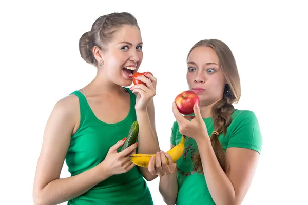Imagen mujeres comiendo verduras y frutas —  Fotos de Stock