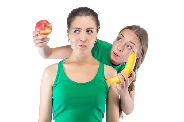 Photo thinking woman choosing between two things — Stock Photo, Image