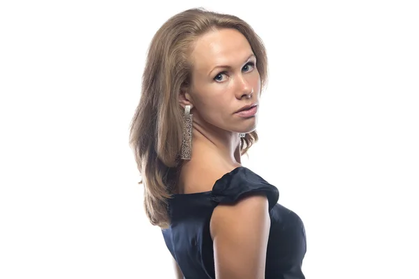 Portrait of woman with big earrings — Stock Photo, Image