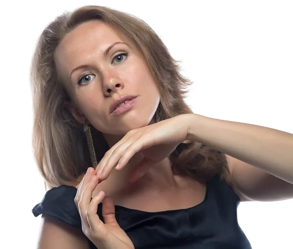 Portrait de femme avec les mains près du cou — Photo