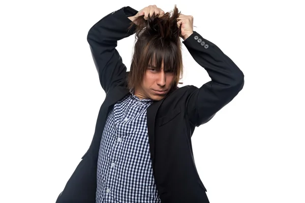 Hombre divertido en chaqueta negra — Foto de Stock