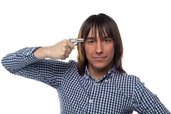 Man with the gun to his temple — Stock Photo, Image