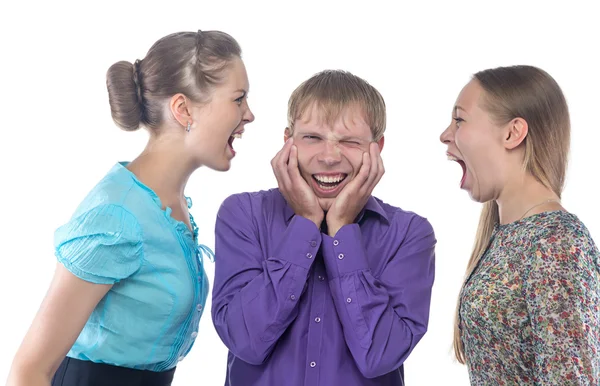 Hombre y dos mujeres rubias — Foto de Stock