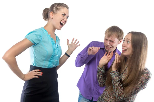 Screaming businesswoman and employees — Stock Photo, Image