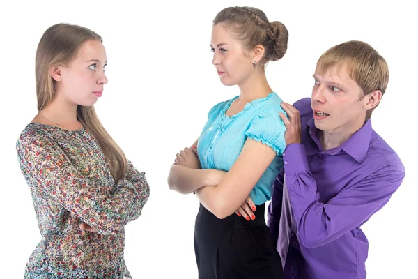 Cowardly man and two women — Stock Photo, Image