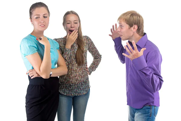 Talking man and two women — Stock Photo, Image
