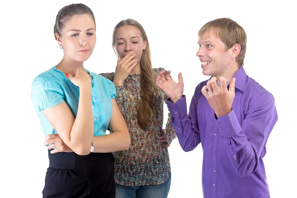 Speaking man and two women — Stock Photo, Image