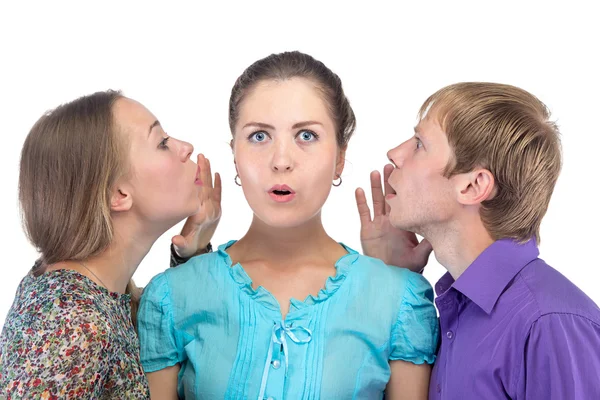 Surprised woman and two young people — Stock Photo, Image