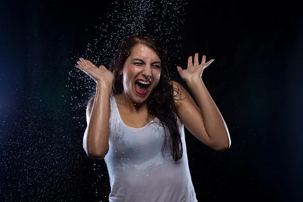 Young brunette woman and drops of water — Stock Photo, Image