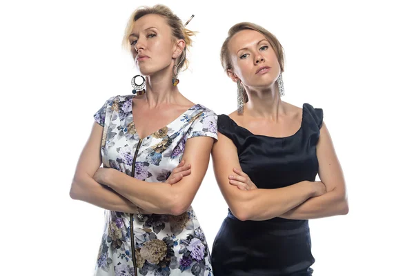 Isolated portrait of sisters standing on white — Stock Photo, Image