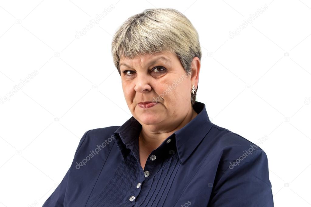Old business lady on white background