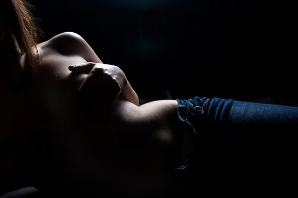 Womans breast silhouette in the dark — Stock Photo, Image