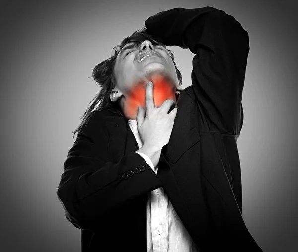 Man with red sore throat — Stock Photo, Image
