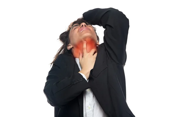 Młody człowiek z czerwonym bólem gardła — Zdjęcie stockowe