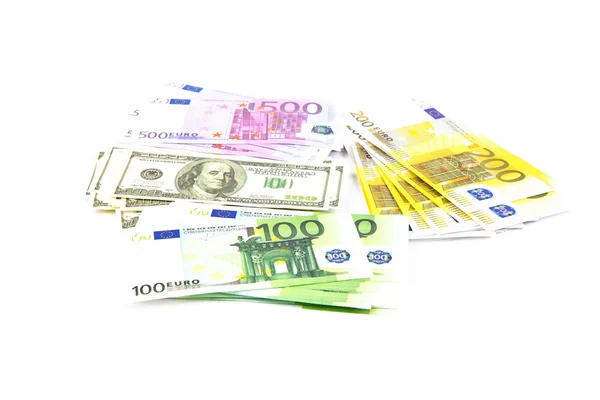 Centinaia di dollari e 100 200 500 euro — Foto Stock