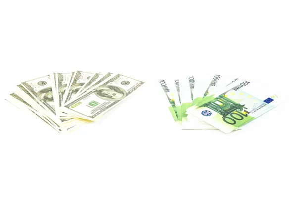 Hundreds of dollars and euro bills — Stock Photo, Image
