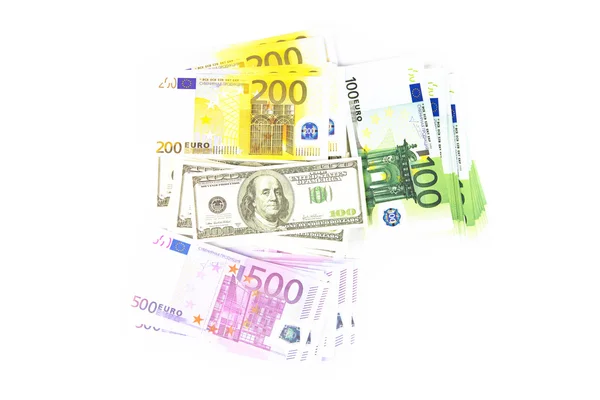 Centinaia di euro e dollari — Foto Stock