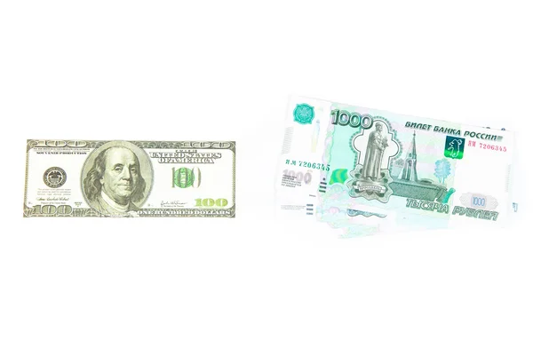 Sto dolarů a rublů — Stock fotografie
