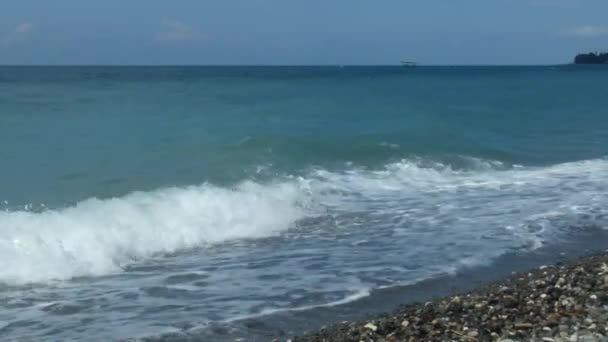 Pequenas ondas marítimas e costa de seixos — Vídeo de Stock