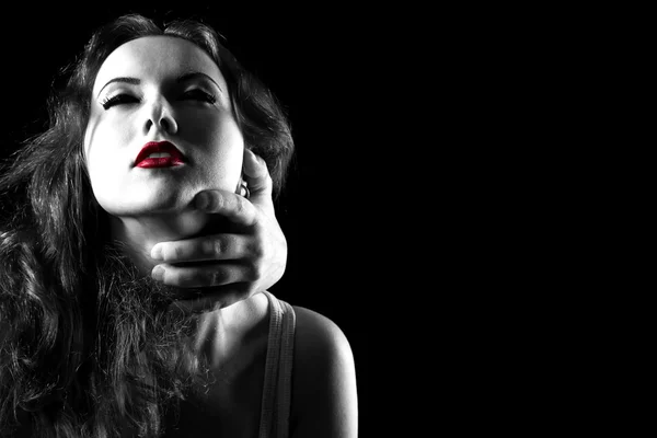 Black and white woman with red lips — Stock Photo, Image