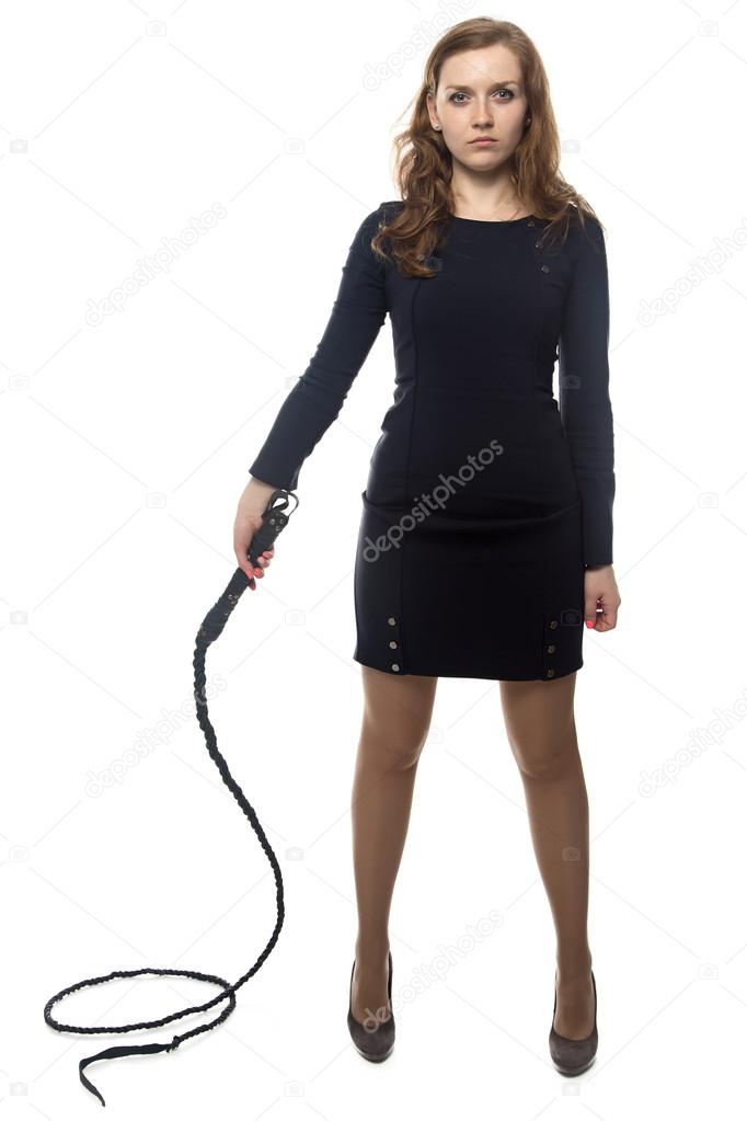 Serious woman with whip