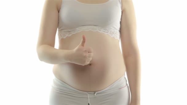 Pregnant woman showing different gestures — Stock Video