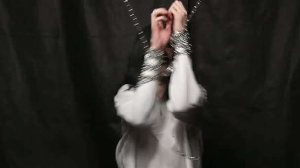 Chained psycho brunette man — Stock Video