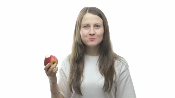 Brunette woman eating apple, second video — Stock Video