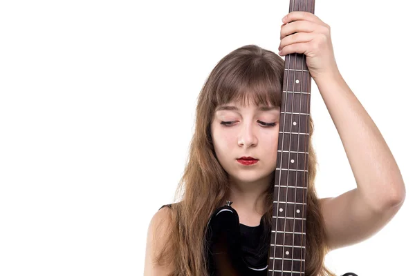 Triste adolescente tenant une guitare — Photo