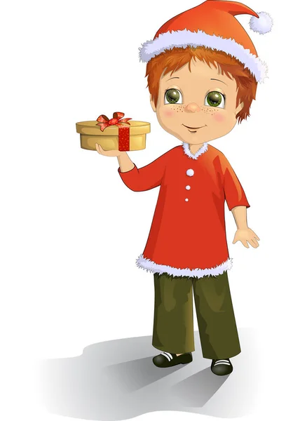 Little Kid Girl Wearing Santa Claus Costume Vector Illustration Box — Stock Vector