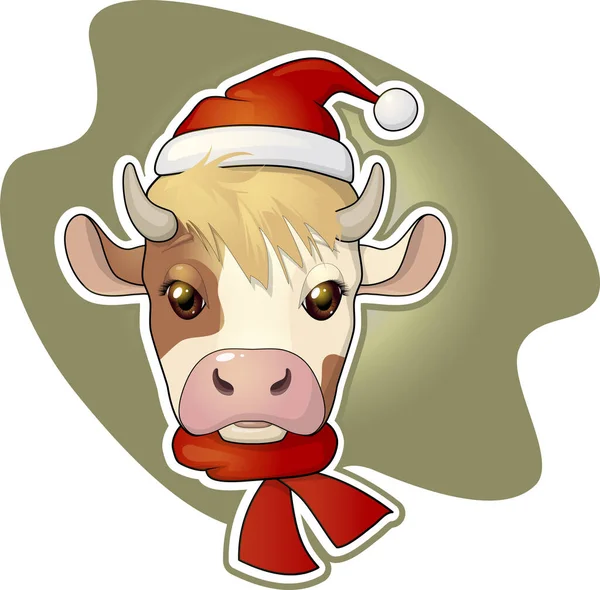 Lindo Toro Bebé Traje Papá Noel Estilo Dibujos Animados Carácter — Archivo Imágenes Vectoriales