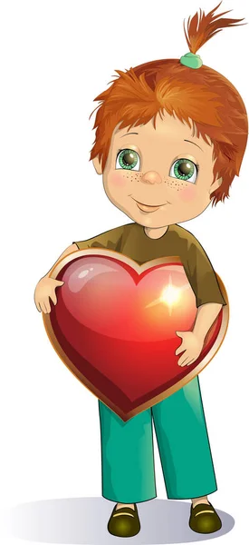 Happy Valentine Day Cute Baby Girl Holding Heart Vector Illustration — Stock Vector