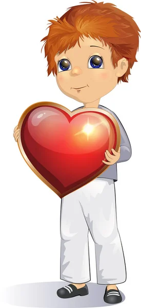 Adorable Kid Child Cartoon Style Happy Valentine Day Cute Boy — Stock Vector