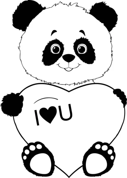 Joyeuse Saint Valentin Avec Panda Tenant Amour Coeur Sourire Caractère — Image vectorielle