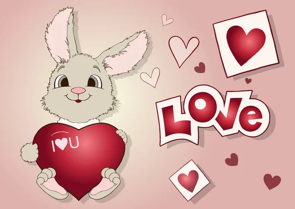 Bonne Bannière Saint Valentin Avec Lièvre Tenant Cœur Fond Vacances — Image vectorielle